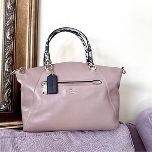 Coach Prairie Satchel Taupe handbag in pebble leather with Snakeskin handles